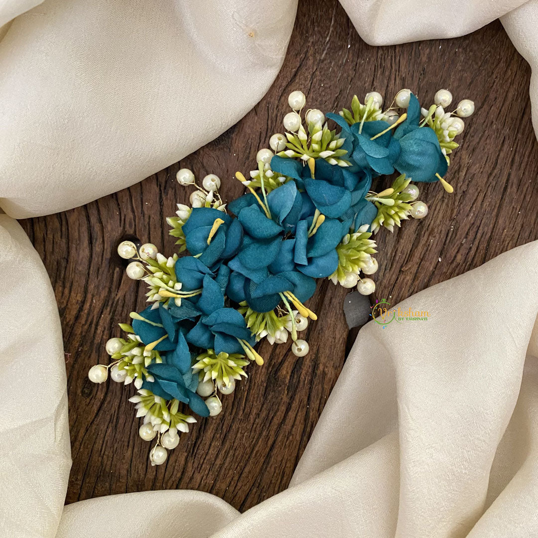 Vriksham Aqua Green Floral Veni with Beads- Flower Accessory-H859