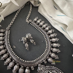 Silver Look Dual Elephant Lakshmi Pendant Neckpiece-S791