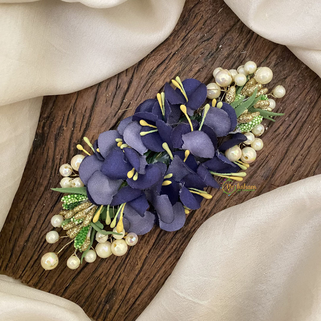 Vriksham Blue Floral Veni with Beads- Flower Accessory-H851