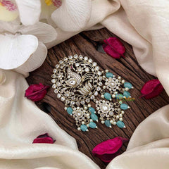 Vriksham Elegant Peacock Victorian Diamond Jada Billai Aqua  Green Bead& Pearls-VV2010