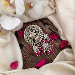 Vriksham Elegant Peacock Victorian Diamond Jada Billai-Red  Bead & Pearls-VV2012