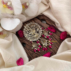 Vriksham Elegant Peacock Victorian Diamond Jada Billai-Red  Bead & Pearls-VV2012