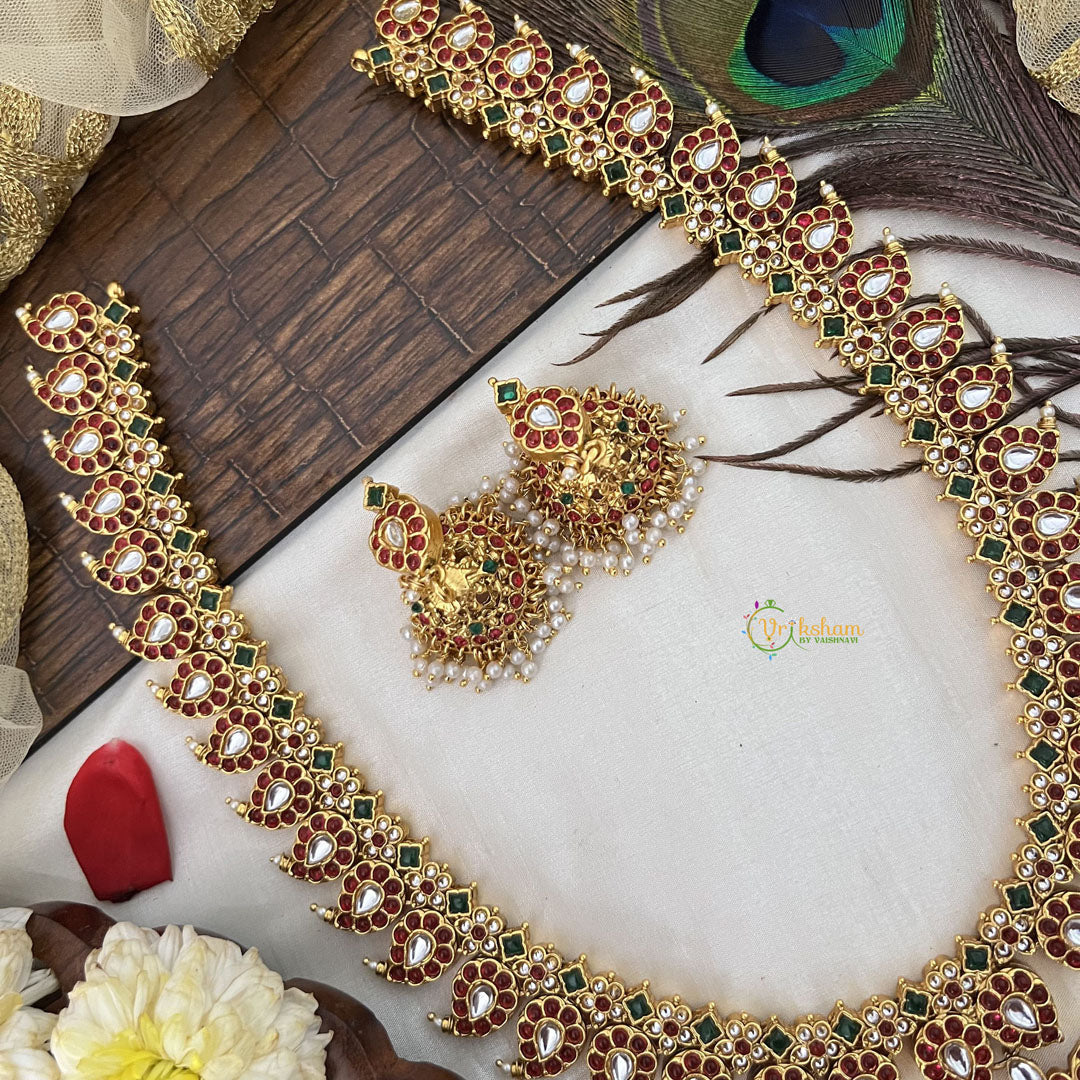 Vriksham Elegant Peacock Pendant With Maanga Long Haram-Pearl-G19149