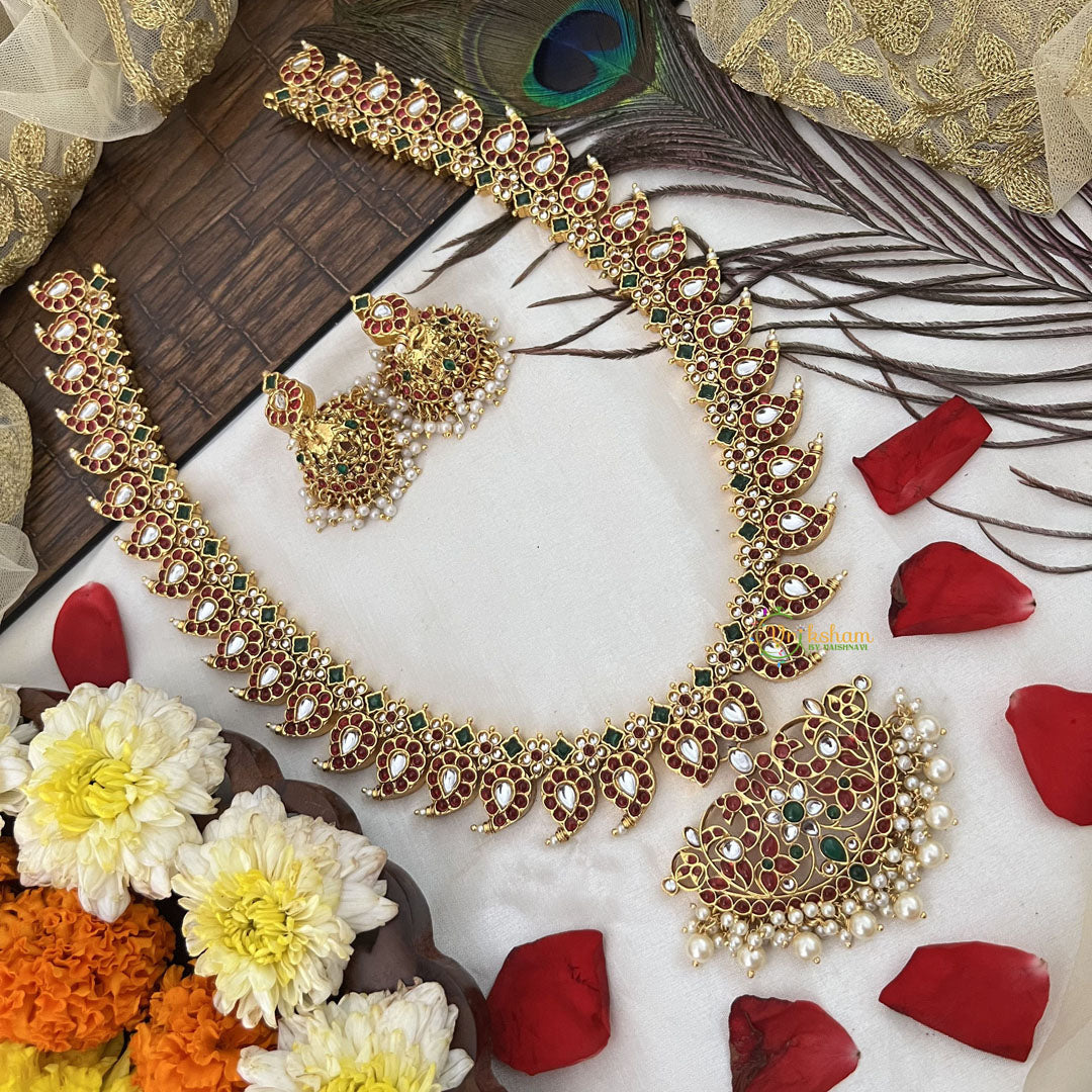Vriksham Elegant Peacock Pendant With Maanga Long Haram-Pearl-G19149