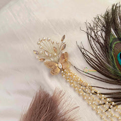 Vriksham Butterfly With Square Diamond Charms & Multi-Strand Pearl Braid Clip Jad Bilai-G22066