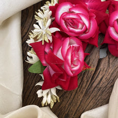 Vriksham Dark Pink Rose Veni with Beads- Flower Accessory-H846