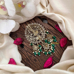 Vriksham Elegant Peacock Victorian Diamond Jada Billai -Green Bead& Pearls-VV2009