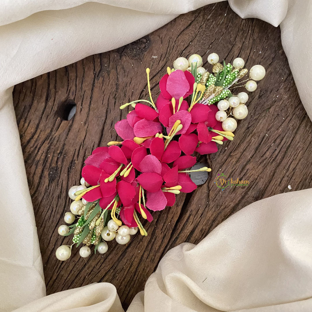 Vriksham Pink Floral Veni with Beads- Flower Accessory-H854