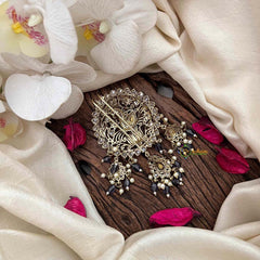 Vriksham Elegant Peacock Victorian Diamond Jada Billai-Purple Bead & Pearls-VV2011