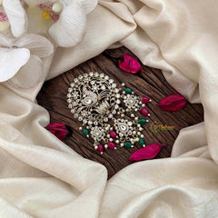 Vriksham Elegant Peacock Victorian Diamond Jada Billai-Red Green Bead & Pearls-VV2013