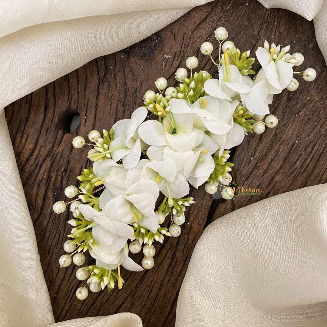 Vriksham White Floral Veni with Beads- Flower Accessory-H853