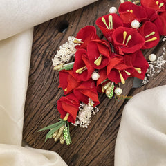 Vriksham Red Floral Veni with Beads- Flower Accessory-H857
