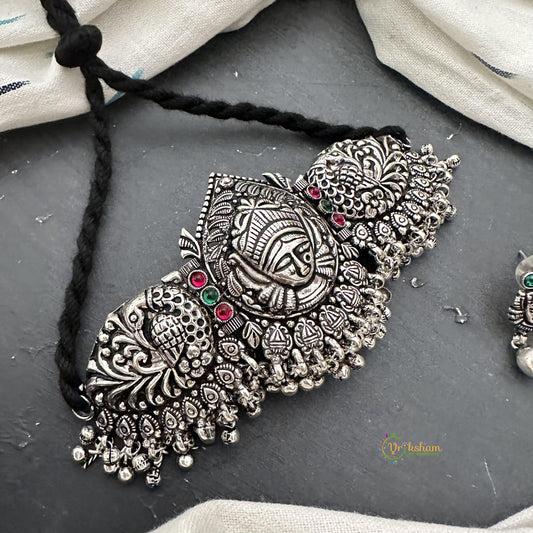 Silver Look Alike Dual Peacock with Durga Choker-S796