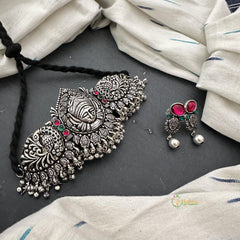 Silver Look Alike Dual Peacock with Durga Choker-S796