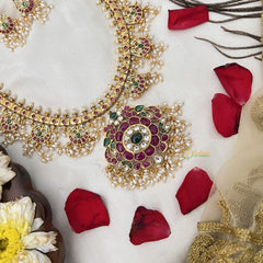 Vriksham Traditional  Dual Peacock Guttapusalu Haaram-Rice Pearl-G19155
