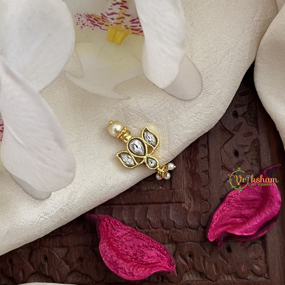 Vriksham Unique Lotus Shape Kundan Nath-White-Pearls-J3039