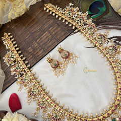 Vriksham Traditional  Dual Peacock Guttapusalu Haaram-Rice Pearl-G19155