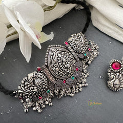 Trendy Silver Alike Dual Peacock Choker-S804