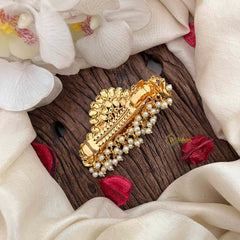 Vriksham Elegant Peacock Feather Gold Touch Style With Pearls Hair Clip-Red-G21488