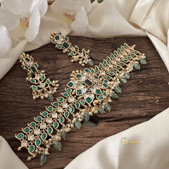 Vriksham Designer AD Stone High Neck Choker-Green-Pastel Green Bead-Pearl-G15792