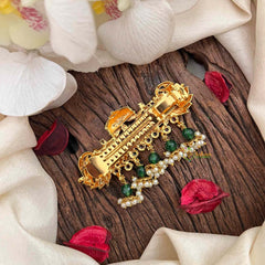 Vriksham Royal Barat-Inspired Gold Style With Emerald Drops Hair Clip-Green Red-G21484