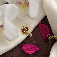 Vriksham Antique Flower Kundan Nath-Red White & Green-Pearls-J3035