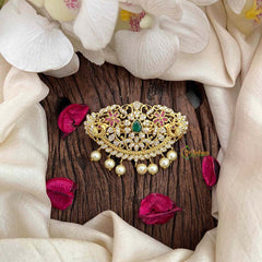 Vriksham Classic Golden Floral With Pearls Juda Pin Hair Clip-Green Red-G21483