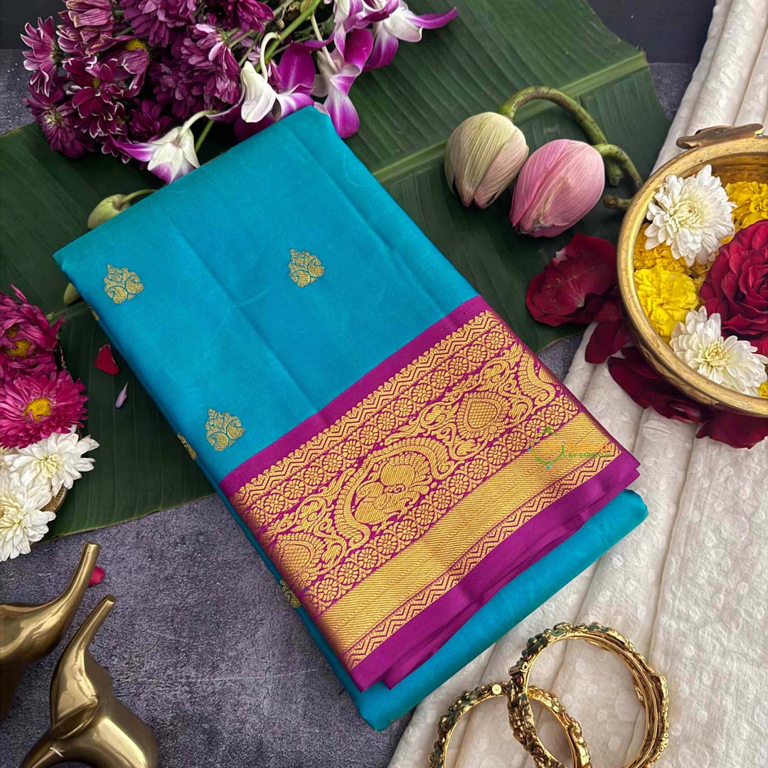 Vriksham Firosa Shade With Pink Gold Zari Korvai Pure Silk Saree-VS4981