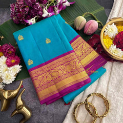 Vriksham Firosa Shade With Pink Gold Zari Korvai Pure Silk Saree-VS4981