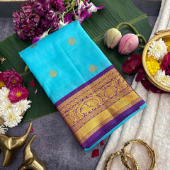 Vriksham Teal Blue Shade With Purple Gold Zari Korvai Pure Silk Saree-VS4980