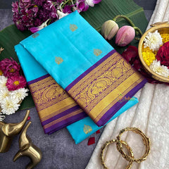 Vriksham Teal Blue Shade With Purple Gold Zari Korvai Pure Silk Saree-VS4980