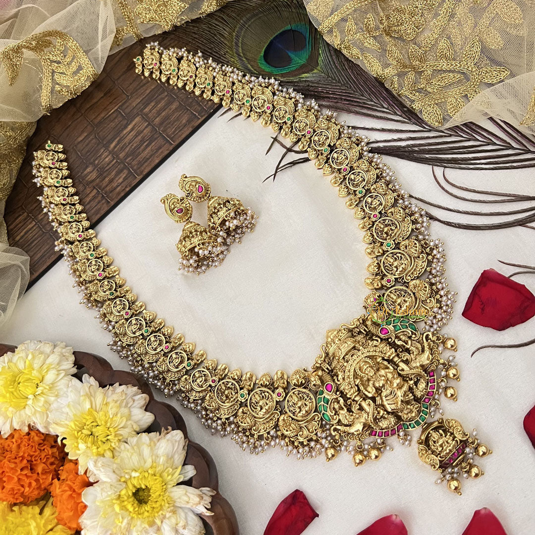 Vriksham Lakshmi Temple Heritage With Rounded Design Haram-Pearl-G19136