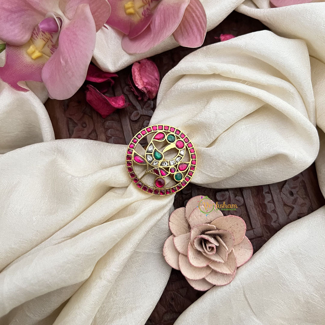 Vriksham Unique Peacock Jadau Kundan Finger Ring-Red Green & White-J3421