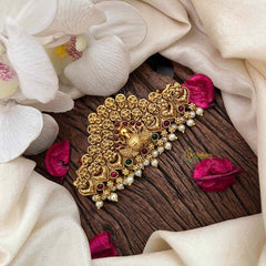 Vriksham Elegant Peacock Feather Gold Touch Style With Pearls Hair Clip-Red Green-G21487