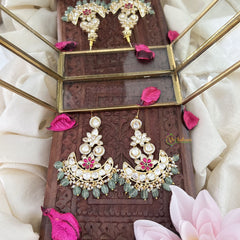 Vriksham Chandbali Floral Dangler-Red-Aqua Green Bead-G18324