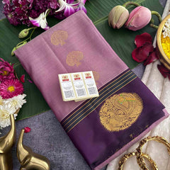 Vriksham  Onion Pink With Copy Peacock Border Kanchi Pure Silk Saree-VS4983