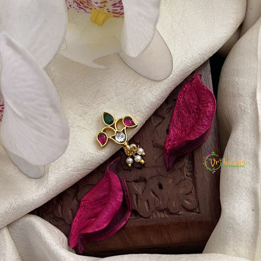 Vriksham Antique Red Green Jadau Kundan Nath-Pearls-J3005