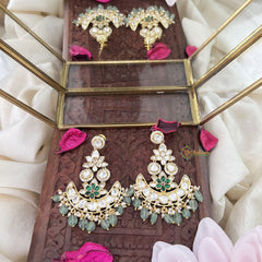 Vriksham Chandbali Floral Dangler-Green-Aqua Green Bead-G18325