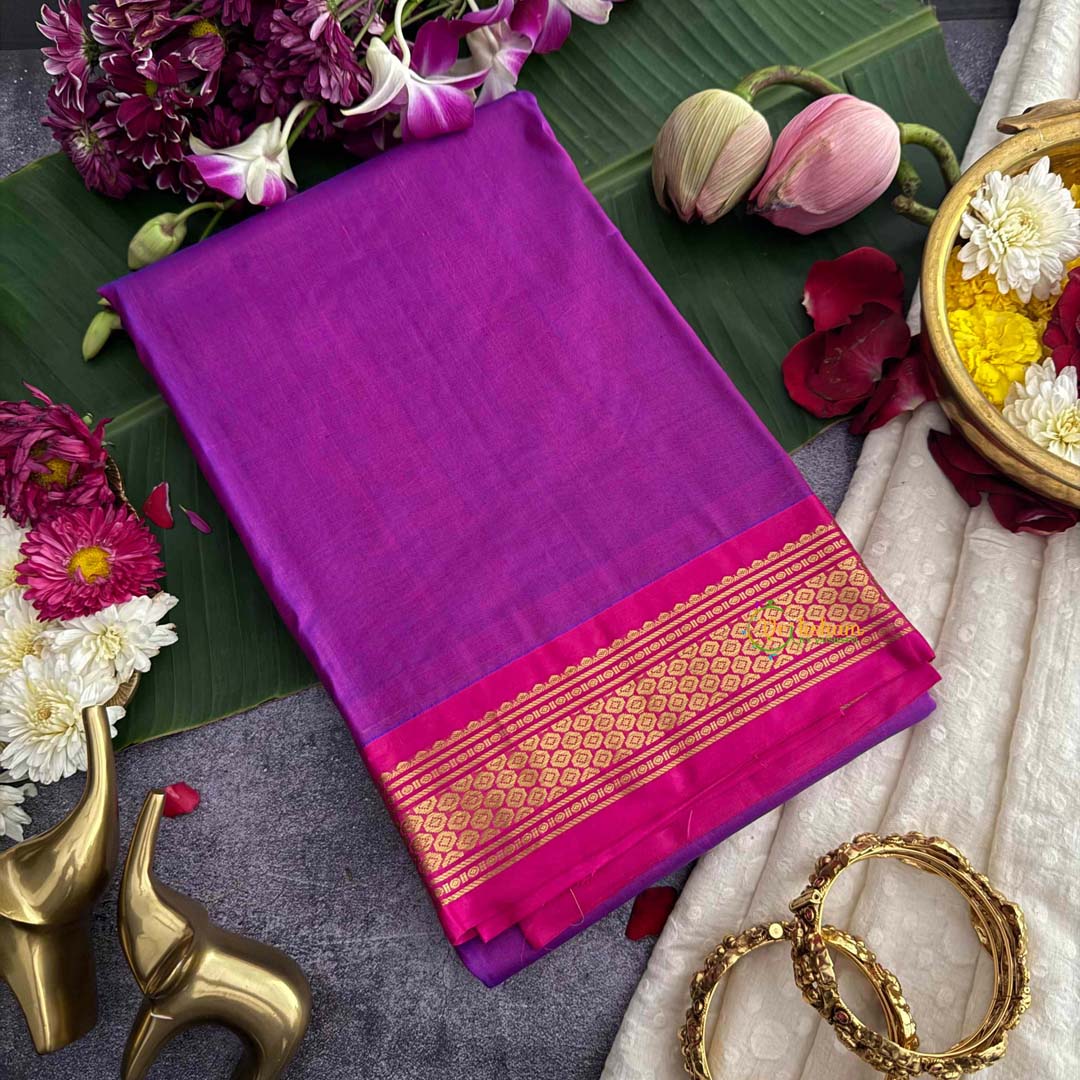 Vriksham Classic Purple & Red Border With Golden Zari Border Pure Silk Saree-VS4990