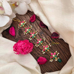 Vriksham Premium Floral Style Kundan Jadau Jad Billai-Red Green & White-Pearls-J4105