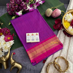 Vriksham Classic Purple & Red Border With Golden Zari Border Pure Silk Saree-VS4990