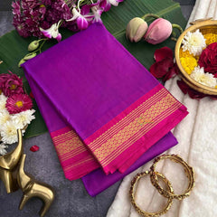 Vriksham Classic Purple & Red Border With Golden Zari Border Pure Silk Saree-VS4990
