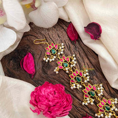 Vriksham Lotus Style Kundan Jadau Jad Billai-Red Green-Pearls-J4103