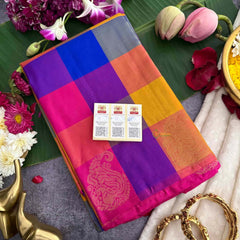 Vriksham Multi Color Paalum Pazhamum Checks Thirubuvanam Silk Saree-Pure Silk-VS4984