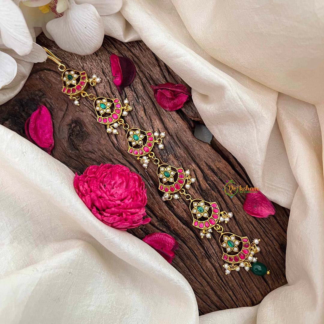 Vriksham Unique Floral Style Kundan Jadau Jad Billai-Red Green & White-Pearls-J4106