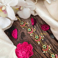 Vriksham Unique Floral Style Kundan Jadau Jad Billai-Red Green & White-Pearls-J4106