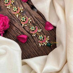 Vriksham Unique Floral Style Kundan Jadau Jad Billai-Red Green & White-Pearls-J4106
