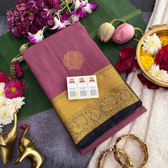 Vriksham Onion Pink With Red Border Vairaoosi Korvai Pure Silk Saree-VS4988