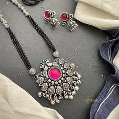 Peacock Pendant Black Bead Chain Neckpiece-S774