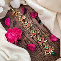 Vriksham Unique Floral Style Kundan Jadau Jad Billai-Red Green & White-Pearls-J4106